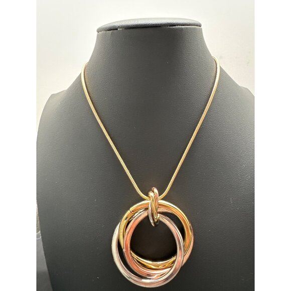 Talbots Tri-Color Interlocking Circle Pendant Necklace 18" Chain Italian Design - Picture 6 of 6